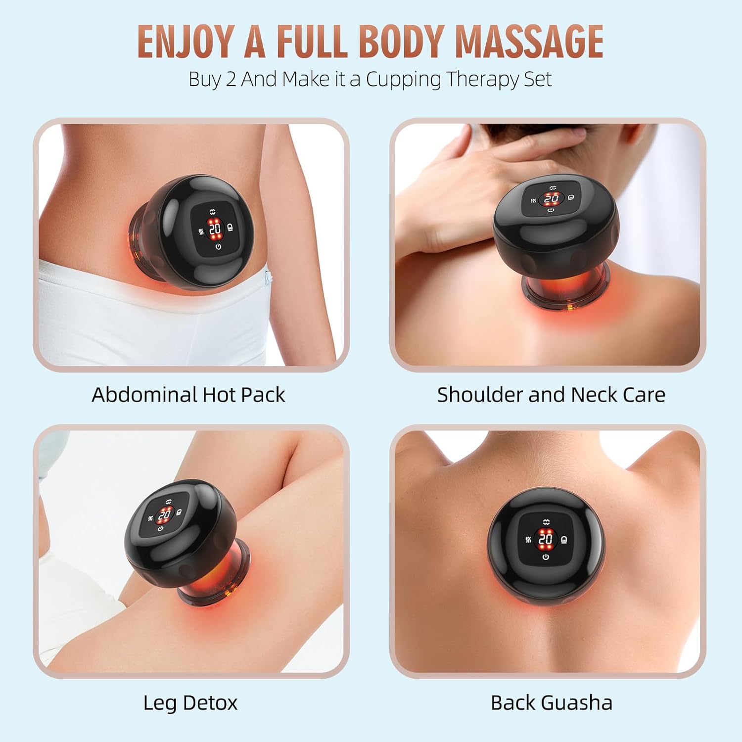 The Original 4-in-1 Smart Cupping Therapy Massager, Red Light Therapy for Targeted Pain Relief, Knots, Aches, Muscle Soreness, Circulation & Tighter Skin, Portable Cupping Kit